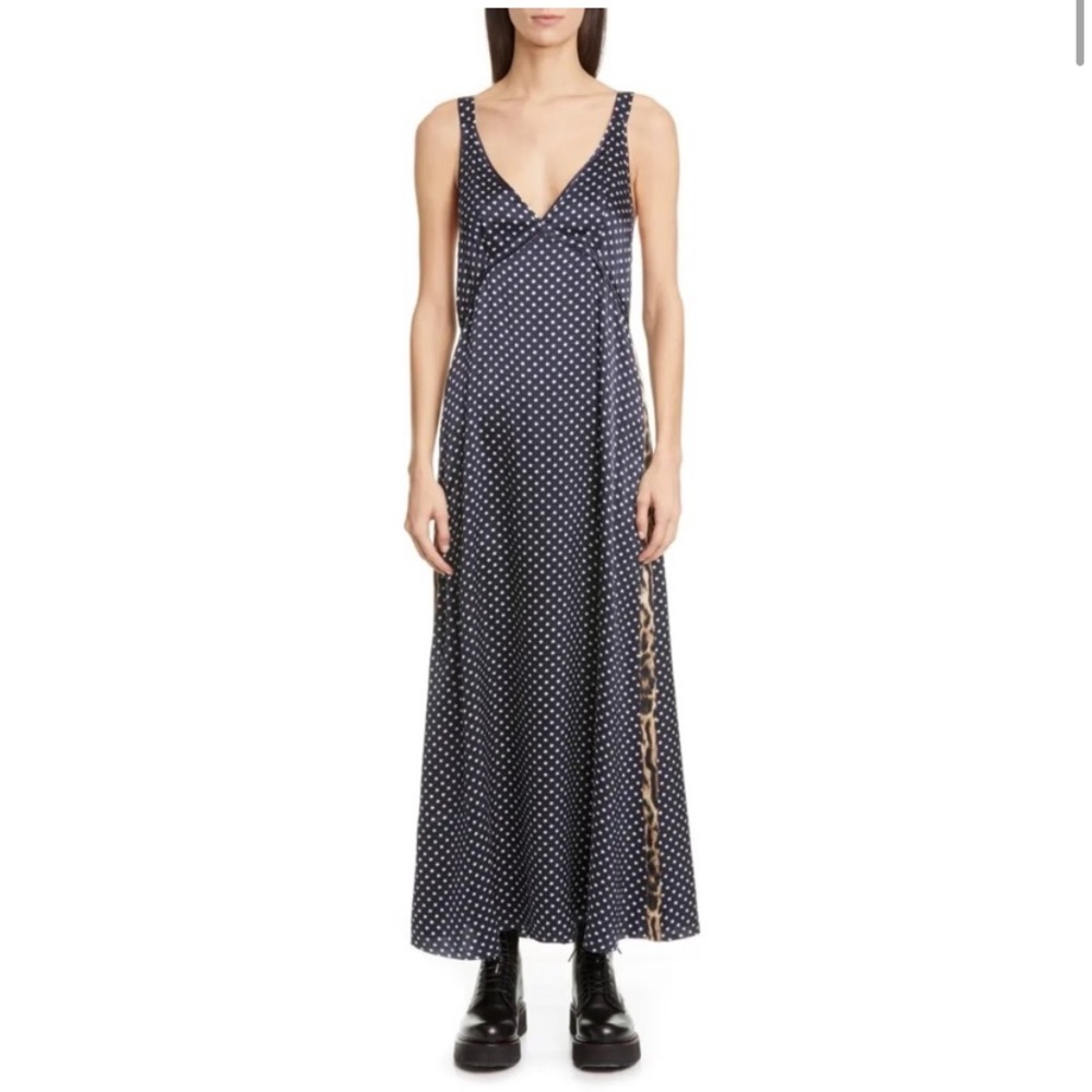 R13 Leopard Side Stripe Star Print Silk Maxi Dress